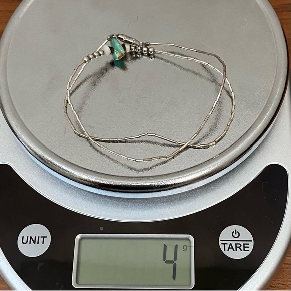 Vintage Unsigned Southwestern Silver & Turquoise Tube Beads 15” Necklace 4g - Picture 7 of 11